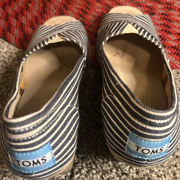TOMS Nautical Stripe Open Toe Espadrille Wedges - Picture 7 of 8